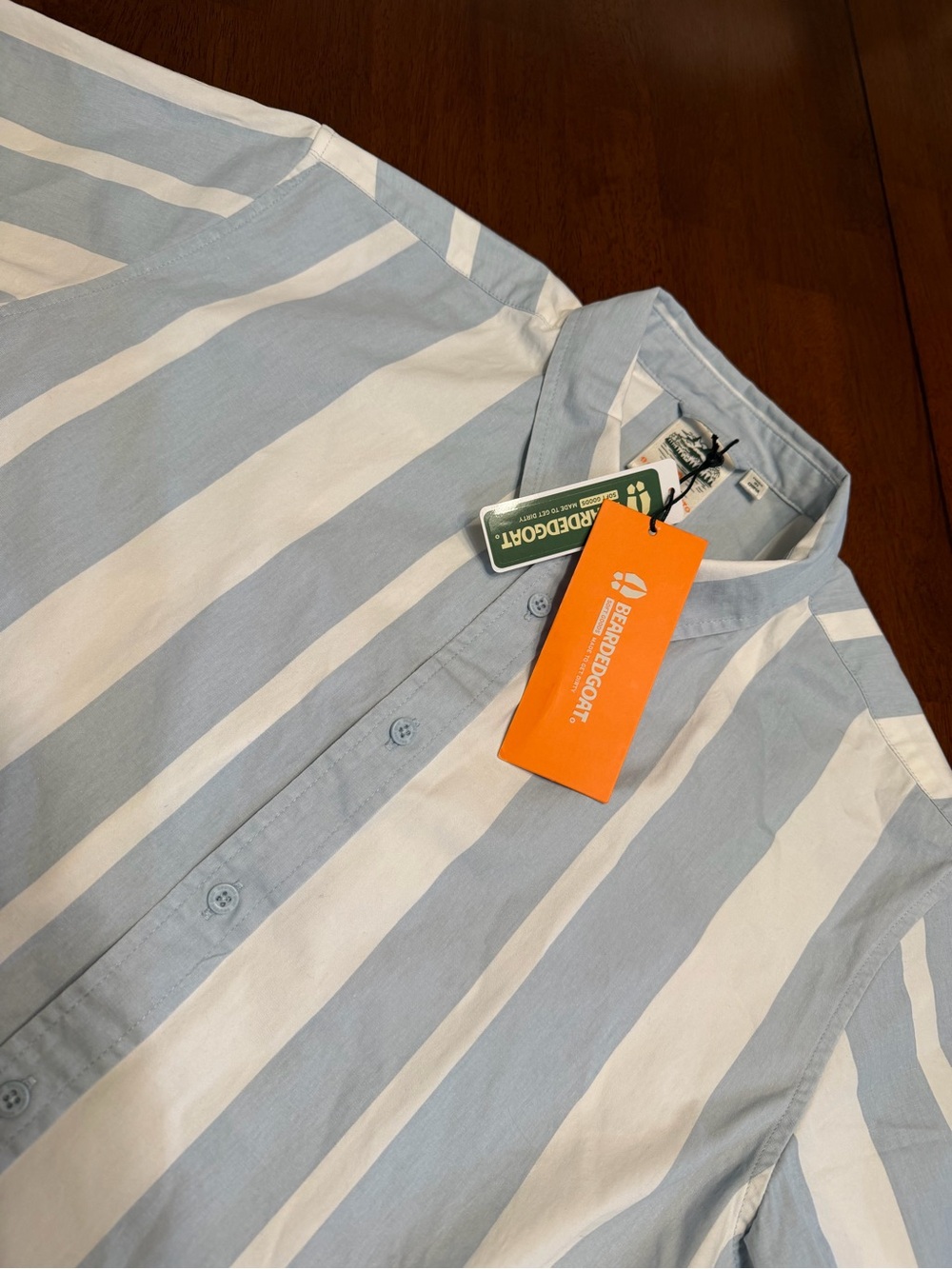 BEARDED GOAT Havana Short Sleeve Button Up Shirt Men’s Sz M Blue Striped Coastal